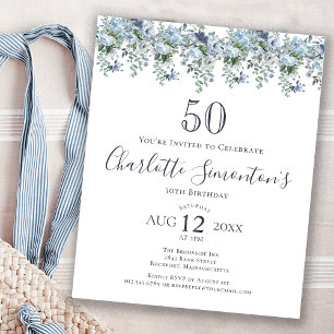 Orçamento Azul Floral 50º Convite de Aniversário