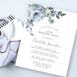 Orçamento Azul Floral 50º Convite de Aniversário<br><div class="desc">Uma peônia azul empoeirada e flores silvestres decoram um bonito convite de aniversário. A caligrafia moderna acrescenta ao Boho Vibe.</div>