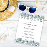 Orçamento Azul Floral 50º Convite de Aniversário<br><div class="desc">Pêonias azuis empoeiradas e flores silvestres formam uma bonito fronteira superior e inferior neste convite de aniversário</div>