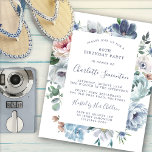 Orçamento Azul Floral 60º Convite de Aniversário<br><div class="desc">Rosas azuis empoeirados e flores silvestres decoram um bonito convite de aniversário. A caligrafia moderna acrescenta ao Boho Vibe.</div>