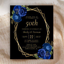 Orçamento Azul Floral Dourado Preto 50º Aniversári