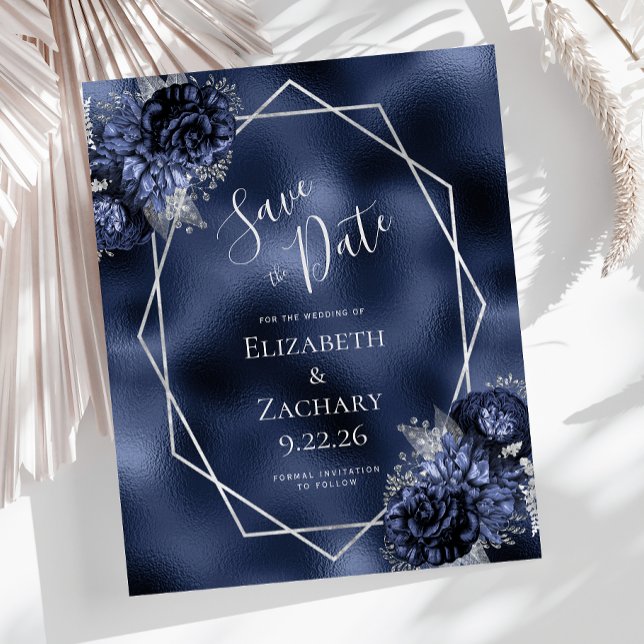 Orçamento Azul Marinho Floral Prata Save the Date (Criador carregado)