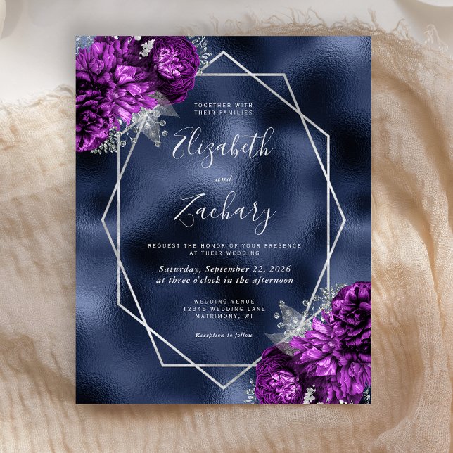 Orçamento Azul Marinho Roxo Prata Floral Casamento (Criador carregado)