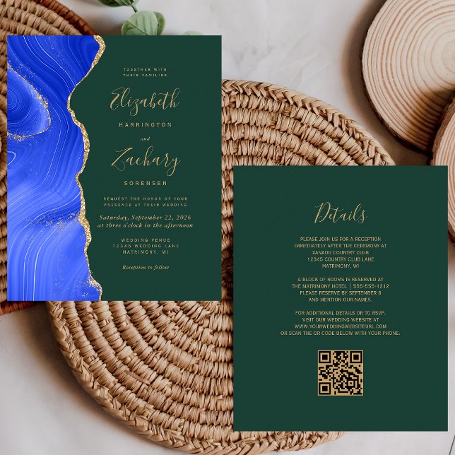 Orçamento Azul Royal Dourado Ágata Verde Código QR (Criador carregado)
