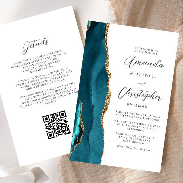 Orçamento Azul Teal Dourado Ágata Código QR Casame (Criador carregado)