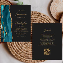 Orçamento Azul Teal Dourado Ágata Escuro Código QR