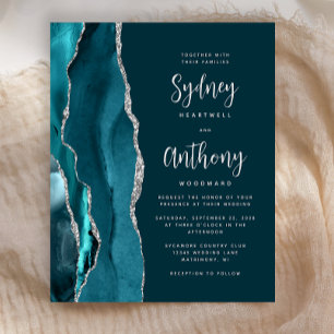 Orçamento Azul Teal Prata Ágata Caligrafia Casamen