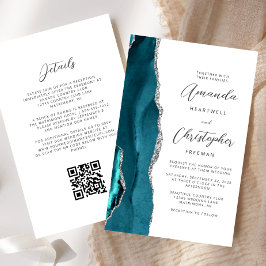 Orçamento Azul Teal Prata Ágata Código QR Casament