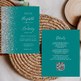 Orçamento Azul Teal Prata Brilho Código QR Casamen