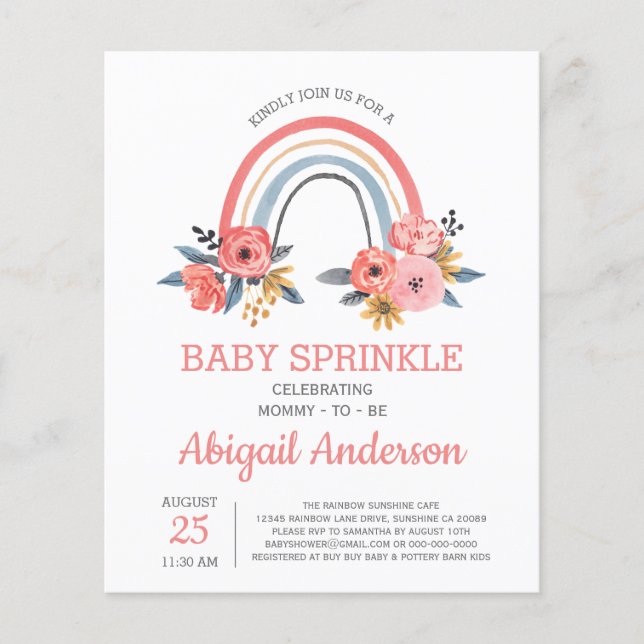 Orçamento Baby Sprinkle Rainbow Convite Floral (Frente)