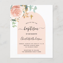 Orçamento batismo eucalipto rosa dourado arco flor