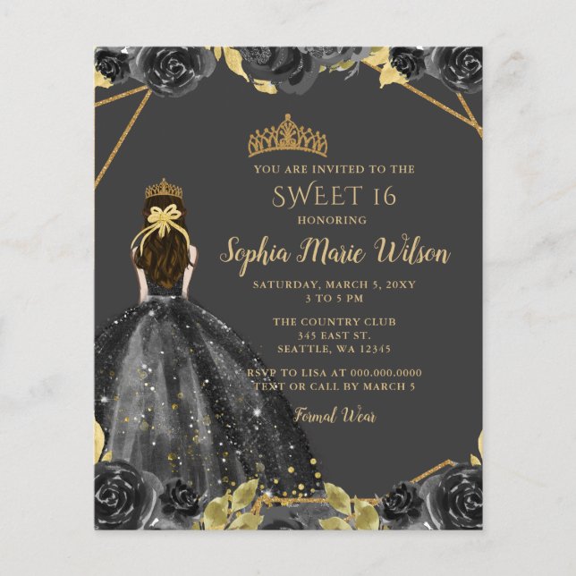 Orçamento Black Dourado Floral Princess SWEET 16 (Frente)