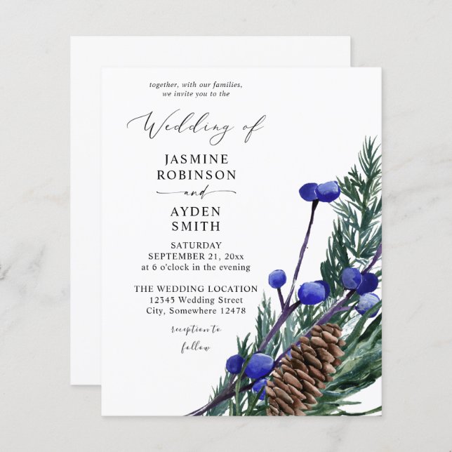 Orçamento Blue Berries & Pine Greenery Casamento (Frente/Verso)