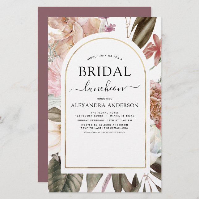 Orçamento Boho Burgundy Chá de panela Luncheon (Frente/Verso)