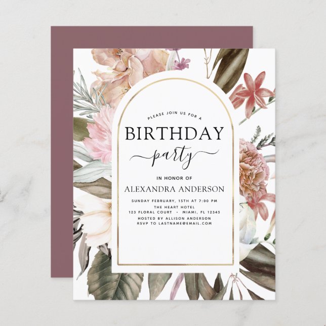 Orçamento Boho Burgundy Qualquer Convite De Aniver (Frente/Verso)