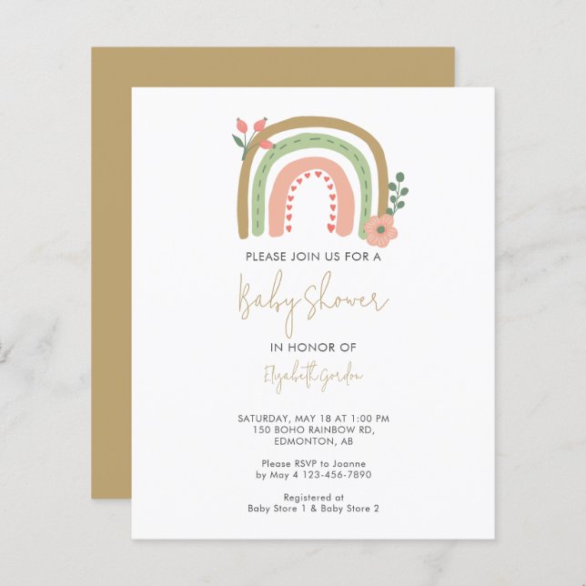 Orçamento Boho Chá de fraldas Arco-Íris Flores Ter (Frente/Verso)