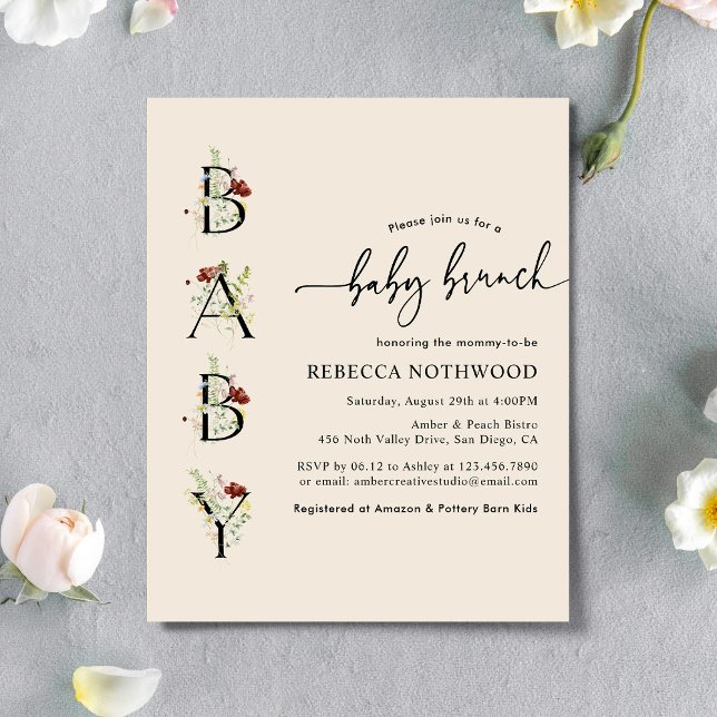 Orçamento Boho Chic Wildflower Baby Brunch Convite (Criador carregado)