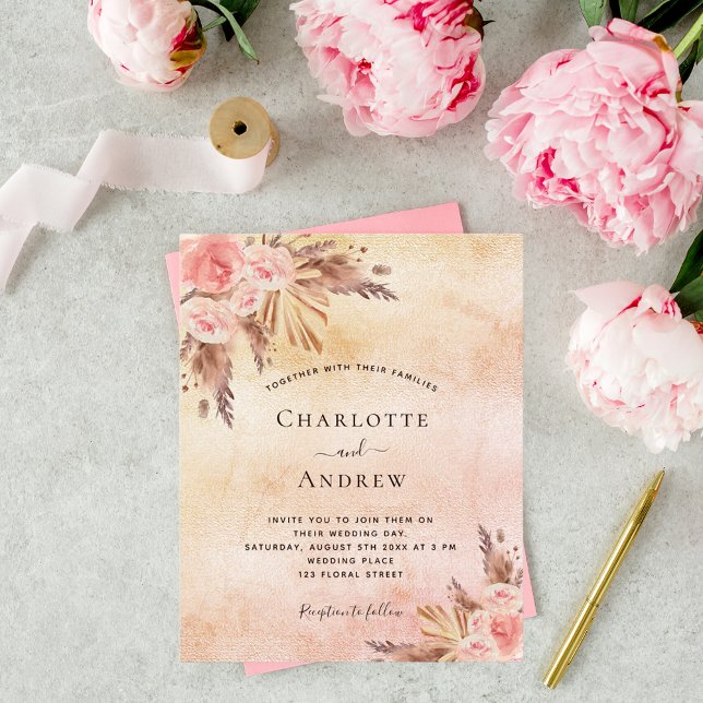 Orçamento Boho pampas rosa gold (Criador carregado)