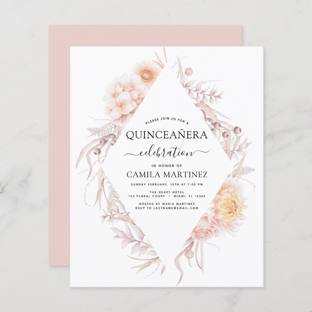 Orçamento Boho Quinceañera Dusty Pink15 Aniversári (Frente/Verso)