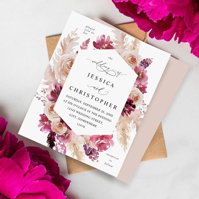 Orçamento Boho Rosa Pampas Grama Floral Casamento  (Criador carregado)