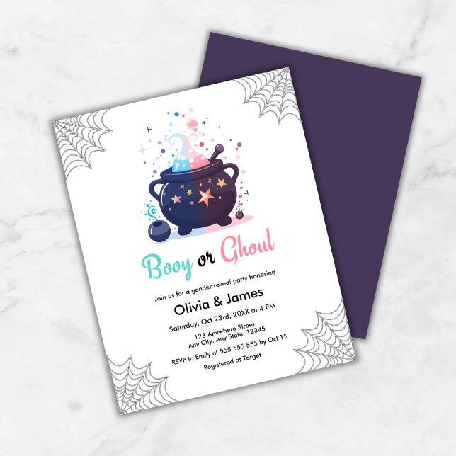 Orçamento Booy ou Ghoul Halloween Surgir Convite (Budget Booy or Ghoul Cauldron Halloween Gender Reveal Invitation )