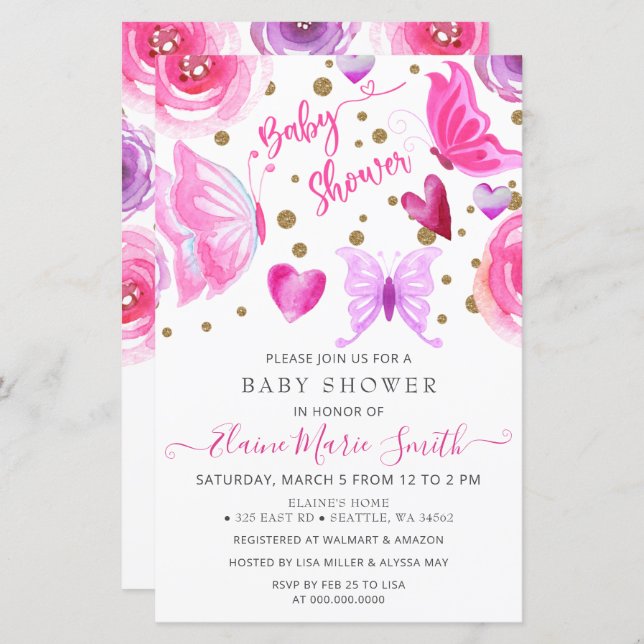 Orçamento Borboletas Roxas Convite para Chá de fra (Frente/Verso)