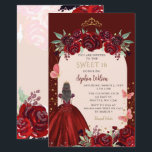 Orçamento Borgonha Dourada Princesa Floral Doce 16<br><div class="desc">Elegante Orçamental Burgundy Dourada Princesa Floral Sweet 16 Convite</div>