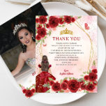 Orçamento Borgonha Floral Quinceañera Foto Obrigad<br><div class="desc">Moderna Borgonha Marrom Dourada Brilhante Brilhante Farinha Rosa Floral Princesa Tiara Crown Quinceañera Cartões de agradecimentos de Aniversário</div>
