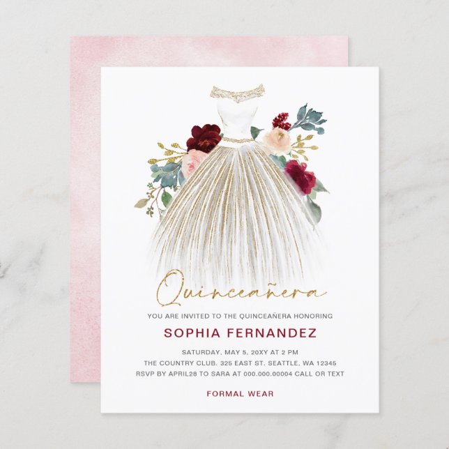 Orçamento Burgundia - Destimento de ouro Quinceañe (Frente/Verso)