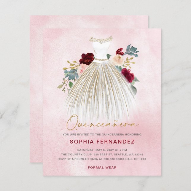 Orçamento Burgundia - Destimento de ouro Quinceañe (Frente/Verso)