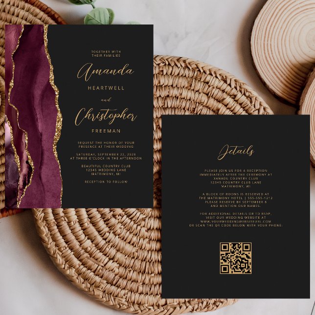 Orçamento Burgundy Dourado Ágata Escuro Código QR  (Criador carregado)