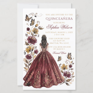 Orçamento Burgundy Floral Princesa Quinceañera