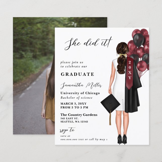 Orçamento Burgundy Foto Simples Que Ela Fez Gradua (Frente/Verso)