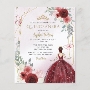 Orçamento Burgundy Princesa Floral Quinceañera Con