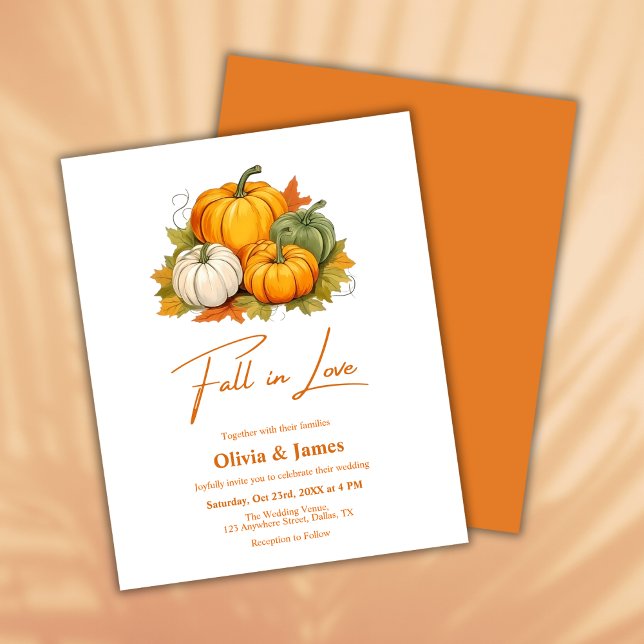 Orçamento Cai no Amor Convite de casamento Russo d (Fall in Love Autumn Rustic Pumpkin Burnt Orange Wedding Invitation  )