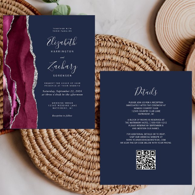 Orçamento Casamento Código QR Burgundy Prata Ágata (Criador carregado)