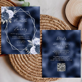 Orçamento Casamento Código QR Floral Azul Navy Poe