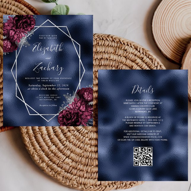 Orçamento Casamento Código QR Floral Burgundy Mari (Criador carregado)