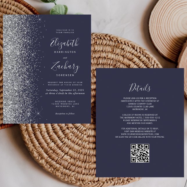 Orçamento Casamento Código QR Glitter Azul Escuro  (Criador carregado)