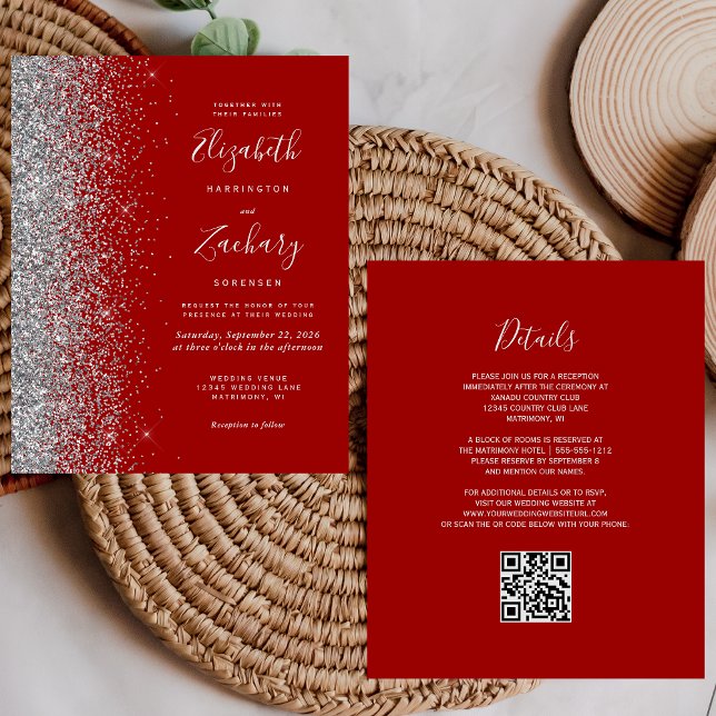 Orçamento Casamento Código QR Glitter Vermelho Car (Criador carregado)