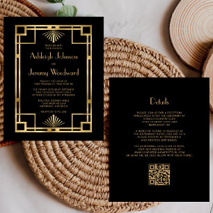 Orçamento Casamento Código QR Preto Dourado Vintag