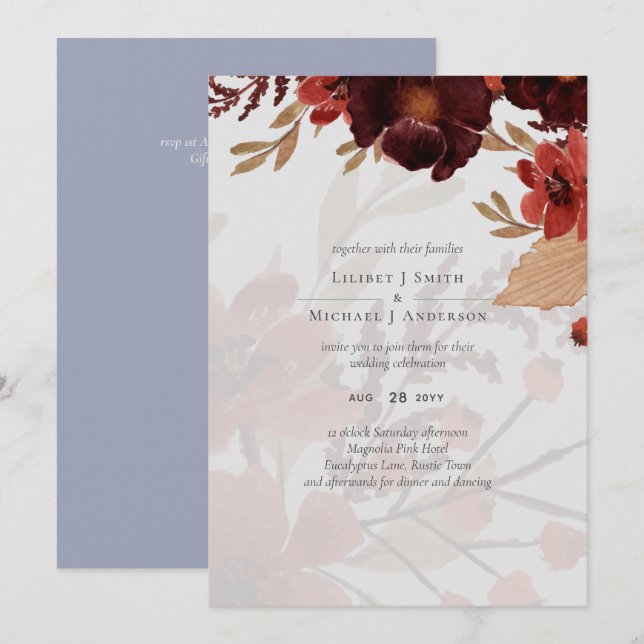 Orçamento Casamento Floral Outono Laranja Borgonha (Frente/Verso)