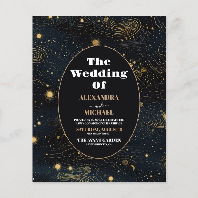 Orçamento Celestial Crescente Lua Dourado Casament (Frente)