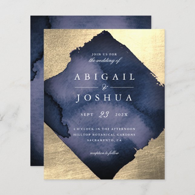 Orçamento Chic Dourado Diamante Azul Marinho Aquar (Frente/Verso)