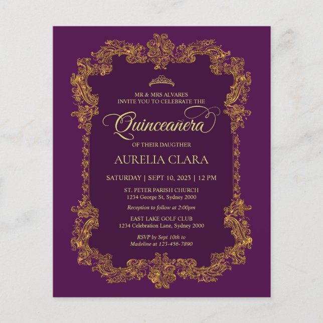 Orçamento Clássico Elegante Roxo Dourado Quinceane (Frente)
