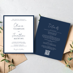 ORÇAMENTO Código QR de Casamento Azul Marinho Simp