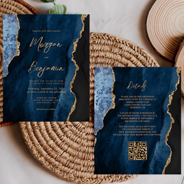 Orçamento Código QR de Casamento em Azul Naval Ága (Criador carregado)