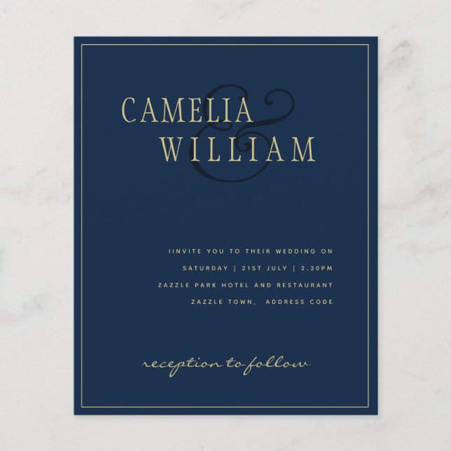 ORÇAMENTO Convite de Casamento Clássico Azul Marin (Frente)