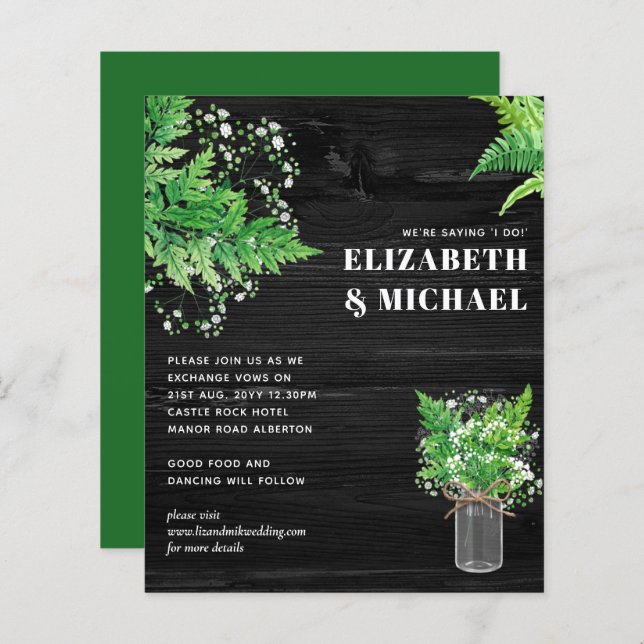 ORÇAMENTO Convite de casamento de Fern Monocromáti (Frente/Verso)