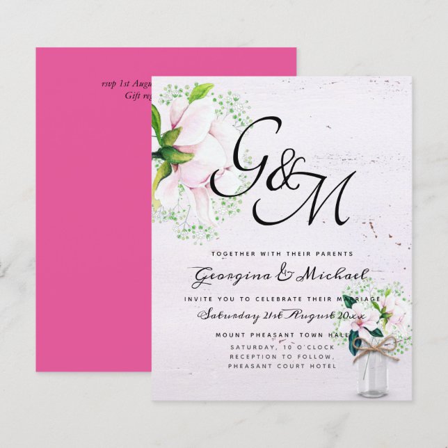 ORÇAMENTO Convite de Casamento Rosa Desbotado Magn (Frente/Verso)